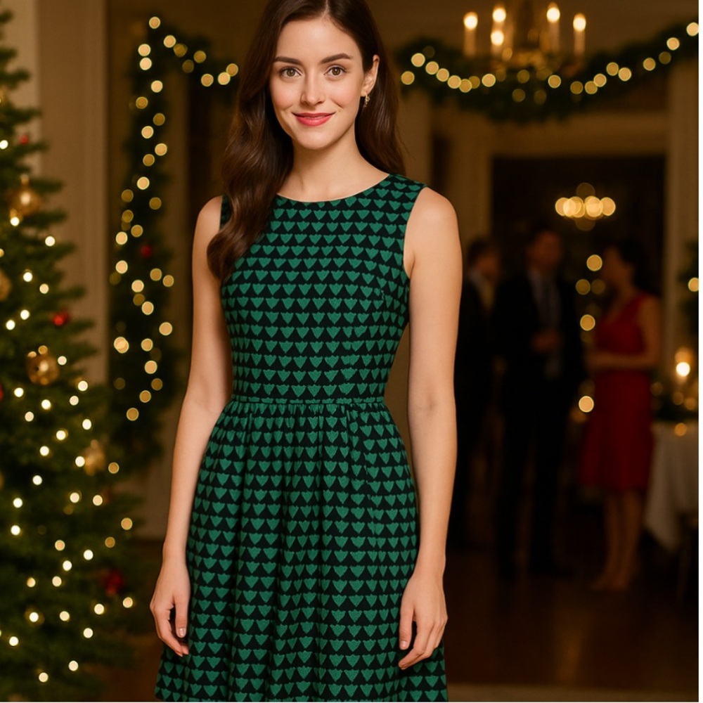 VTG Marc by Marc Jacobs heart print silk dress navy green medium